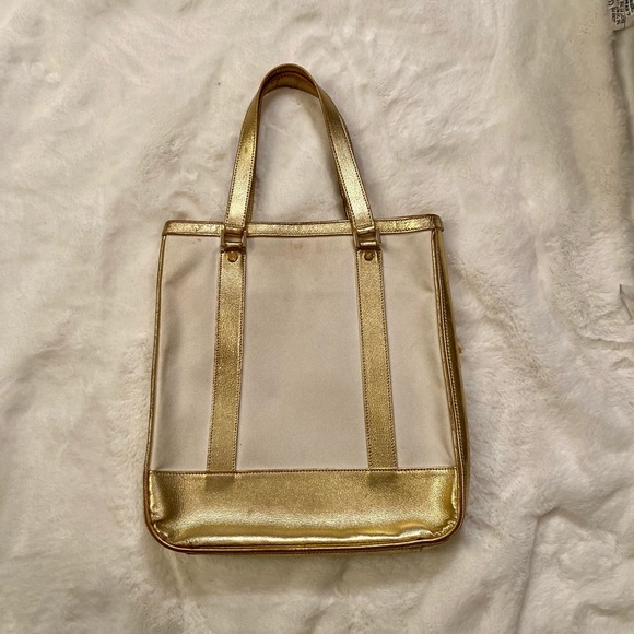 Vintage Celine White Canvas and Gold Leather Tote - Picture 2 of 11